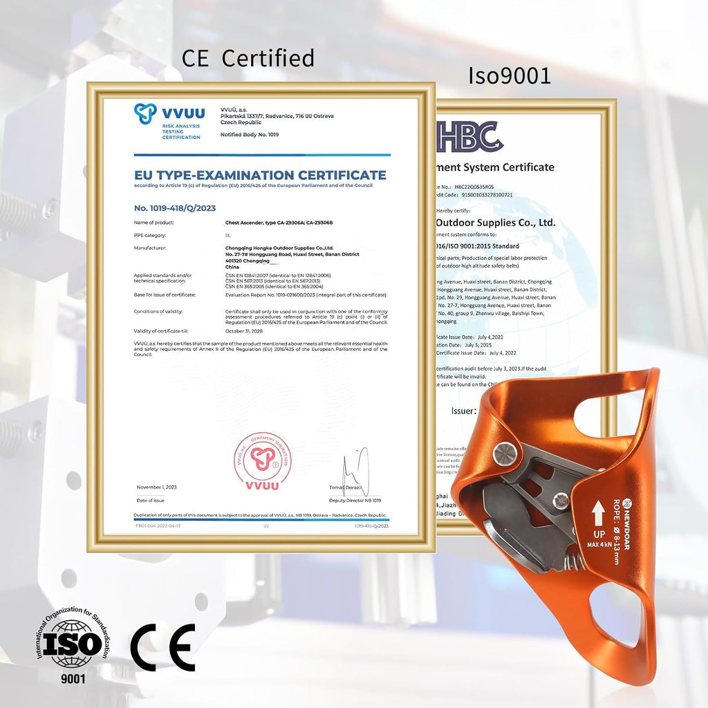 Rock Climbing Chest Ascender Abdominal for Vertical Rope Climbing CE Certified Rope Clamp for 8~13MM Rope