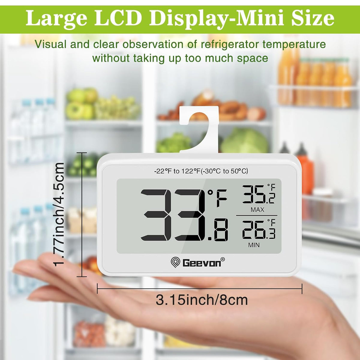 2 Pack Refrigerator Thermometer Digital Fridge Thermometer IP65 Waterproof with Large LCD Display,Max/Min Record