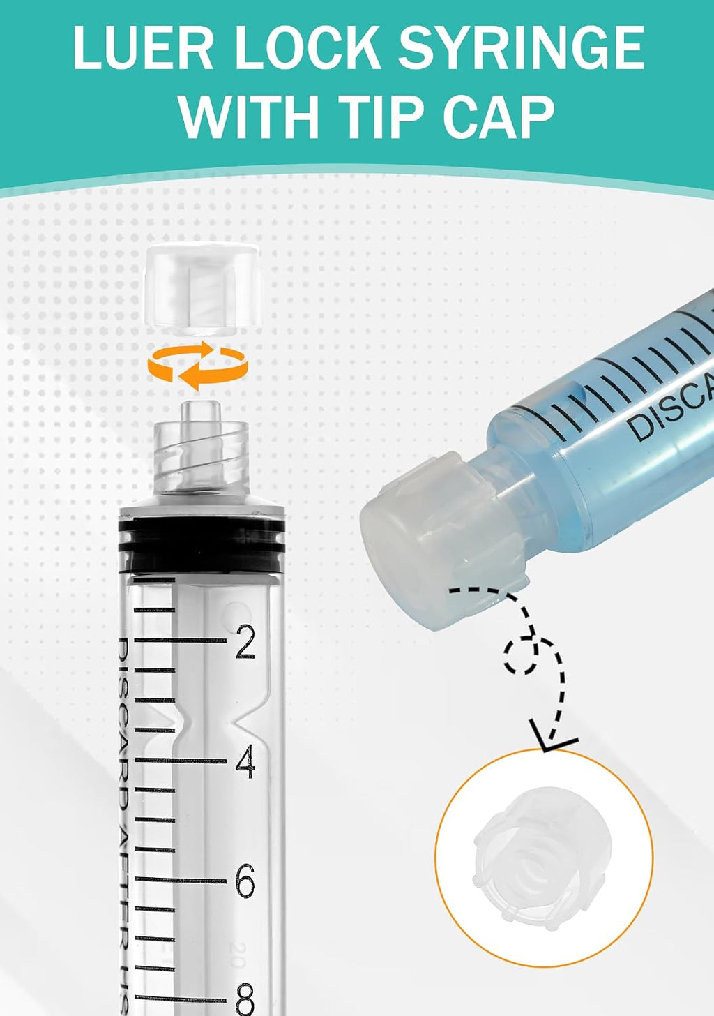 10mL Luer Lock Syringe with Cap - Sterile Individually Wrapped Without Needle - Leak-Proof Accurate Measurement