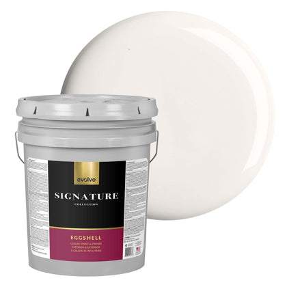Signature Collection Luxury Interior Paint & Primer, Eggshell Sheen (Gypsum White), 5 Gallon – Premium One-Coat