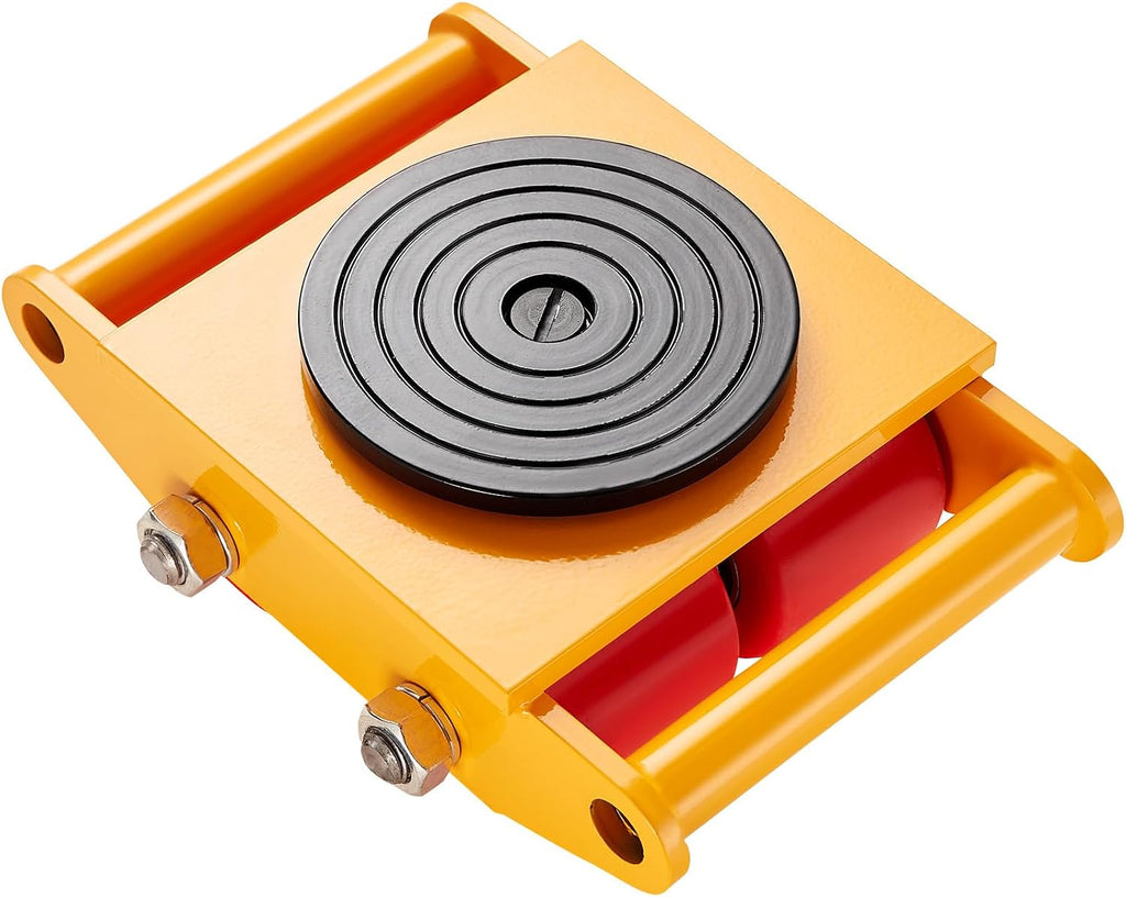 6-Ton Machinery Skate Dolly, 13,200 lb Capacity, Heavy-Duty Carbon Steel Mover with 4 PU Wheels, 360° Swivel &