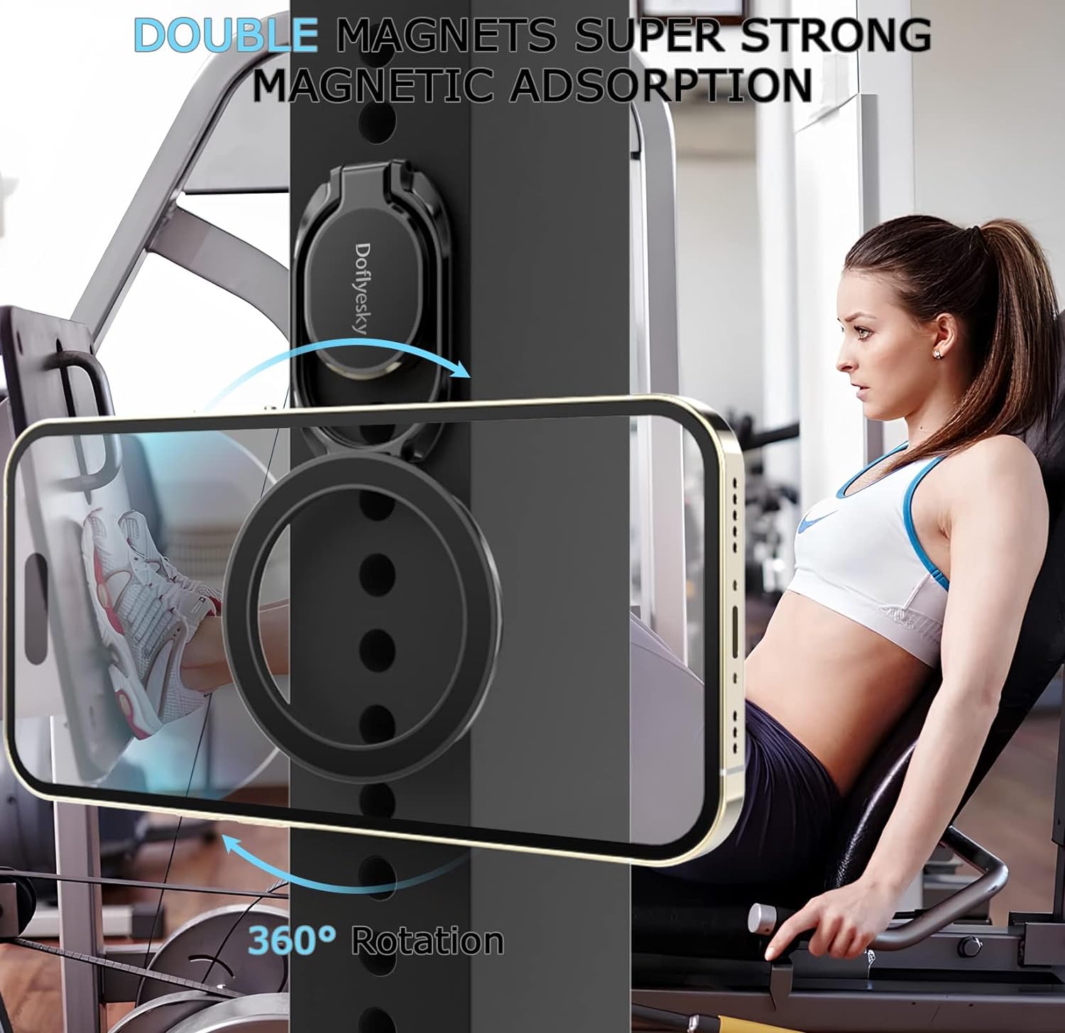 Magnetic Phone Ring Holder with Magsafe, Double Adjustable Gym Finger Ring Grip, Removable Phone Grip, for iPhone