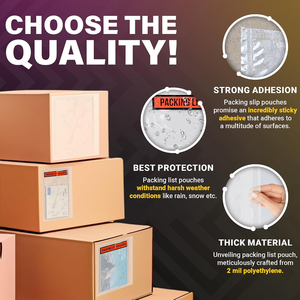Packing List Envelopes, Clear 9.5 x 12 Inch, Self Seal Document Pouches for Shipping Inserts Polyethylene 2 Mil, Pack