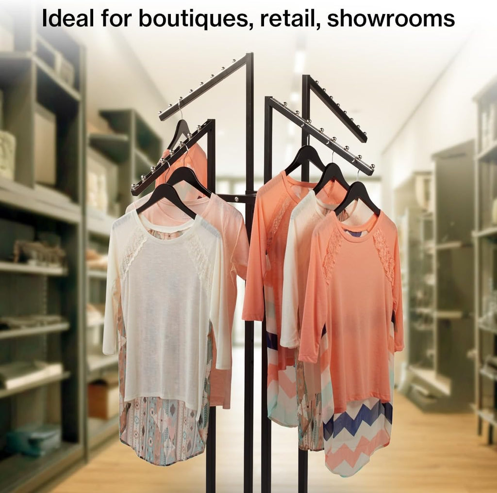Black 4 Way Adjustable Clothing Rack with Slanted Arms - Retail Clothing Rack Display - Adjustable Height Arms from