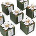 50 Pcs Wedding Favor Boxes with Thanks Card Square Flower Candy Boxes Paper Bridal Gift Box for Guests Wedding Bridal
