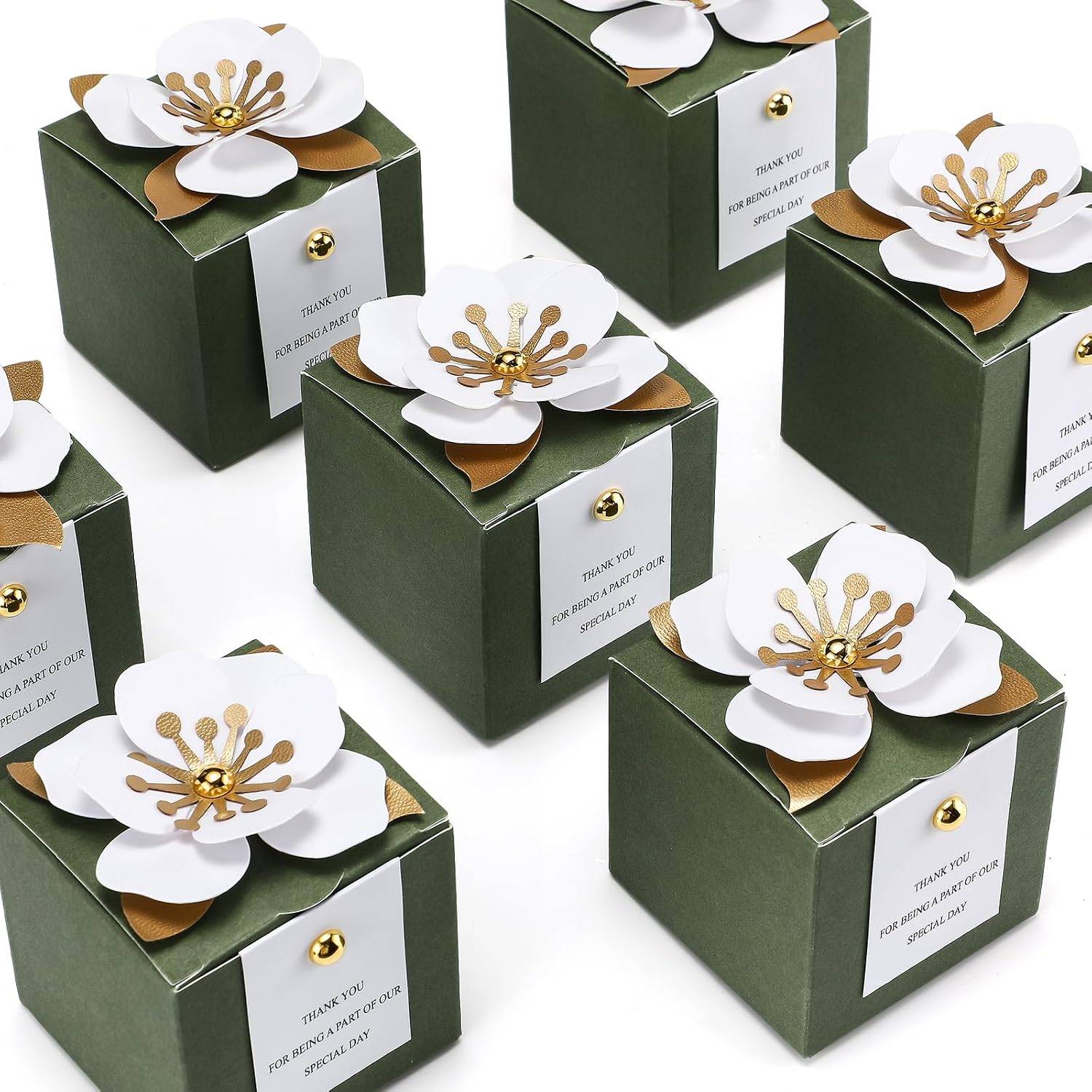 50 Pcs Wedding Favor Boxes with Thanks Card Square Flower Candy Boxes Paper Bridal Gift Box for Guests Wedding Bridal