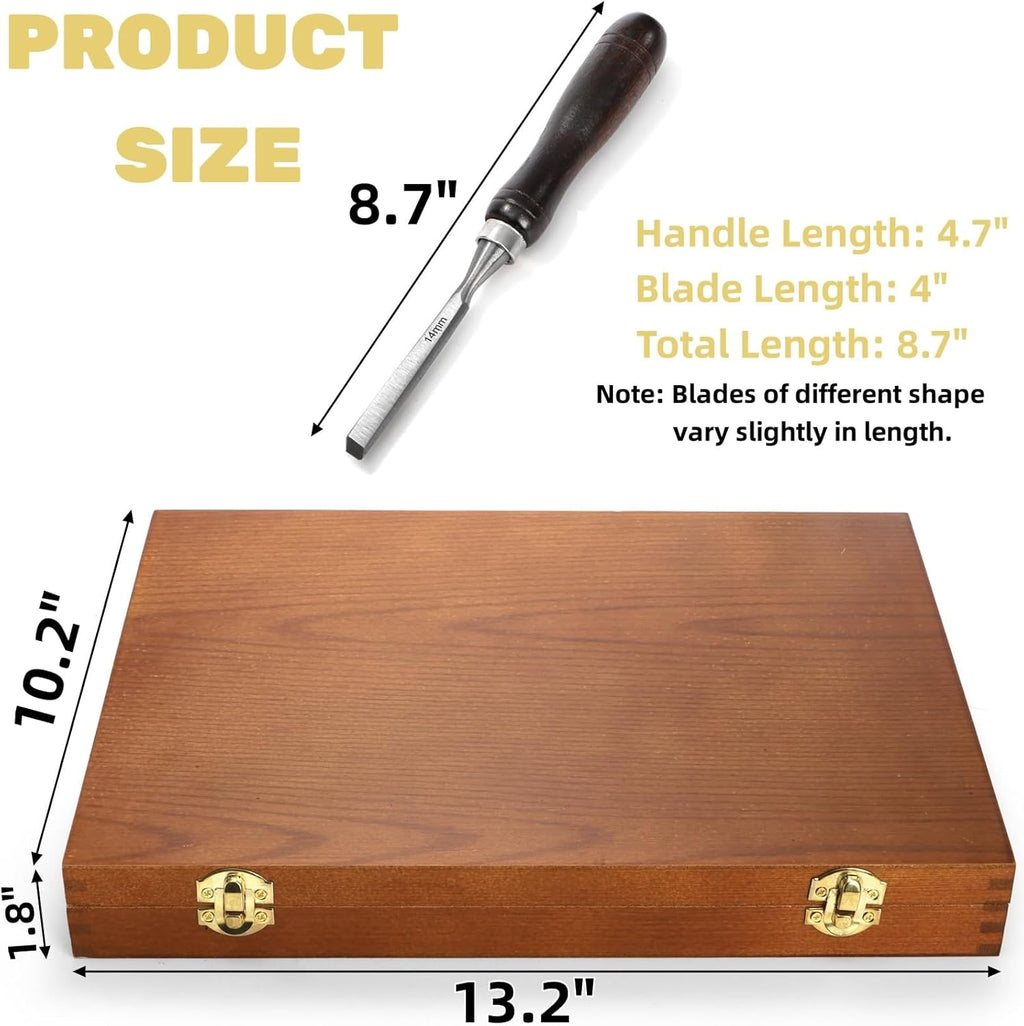 12 Pieces Wood Chisel Set, Woodworking Carving Tools with Wooden Box | CR-V Steel Edge Blade with Premium Wood