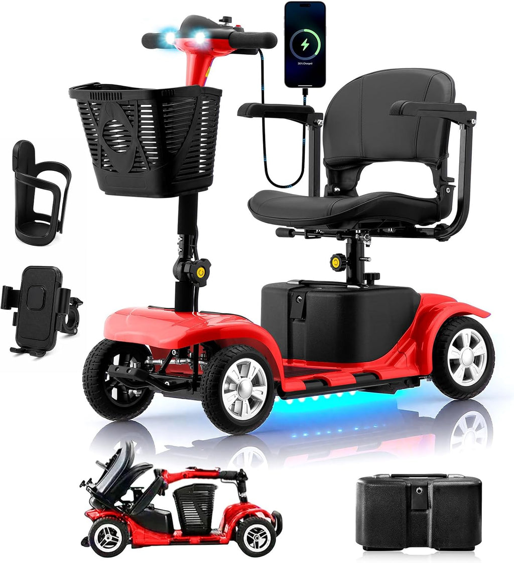Mobility Scooter for Adults, Senior, 4 Wheels Electric Powered Chargeable Device for Travel, Lightweight and