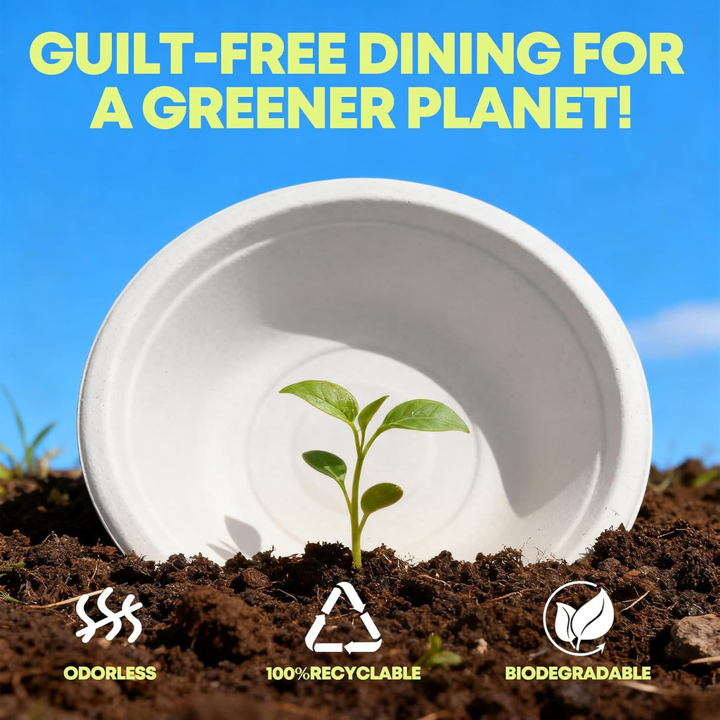 12 oz Paper Bowls Disposable 100-Count, Compostable Bagasse Bowls