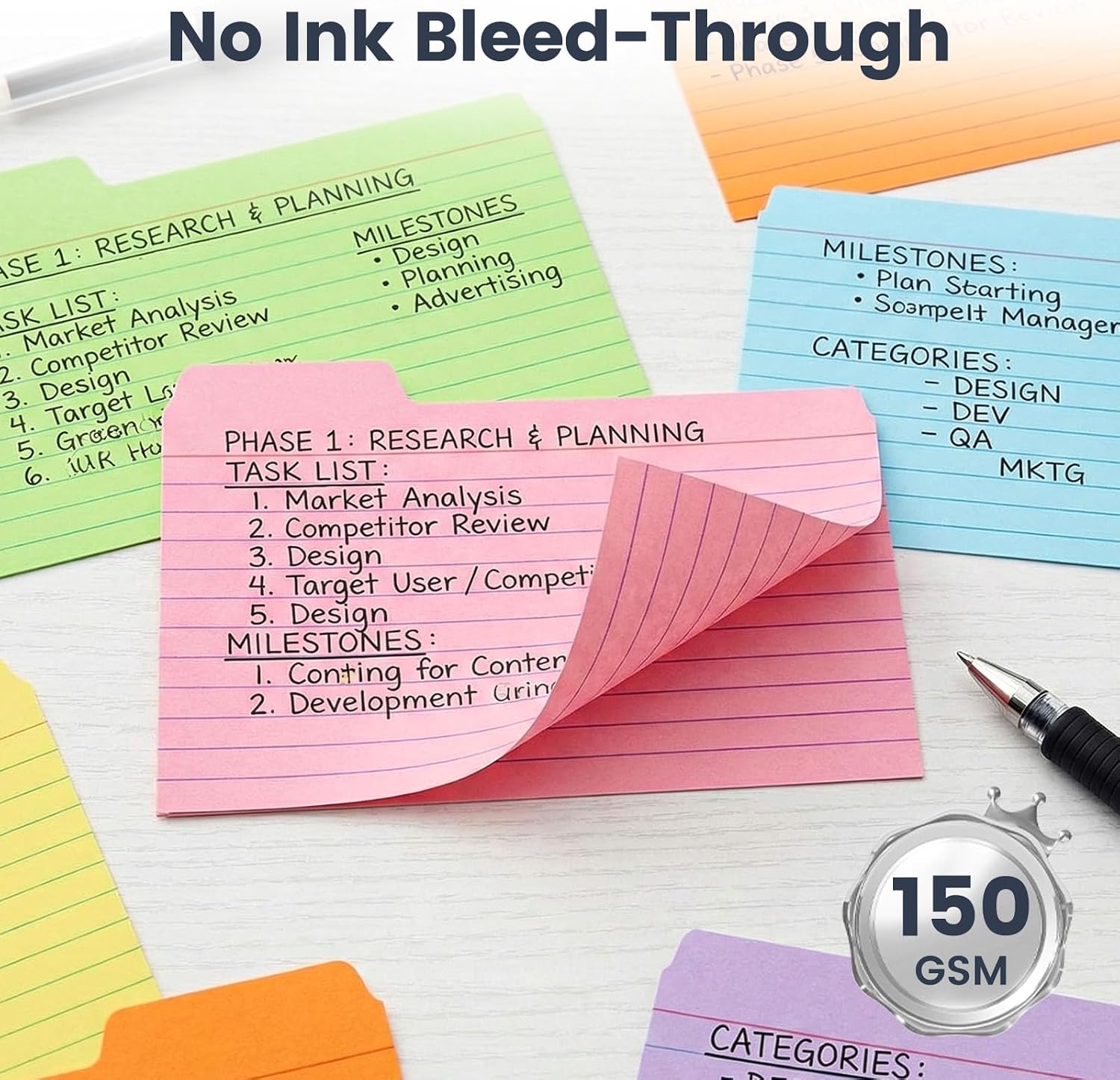 252PCS Index Cards 3x5, Colored Flash Card Dividers with Tabs | 150gsm Paper, 6 Colors, Notecards Memo Scratch Pad