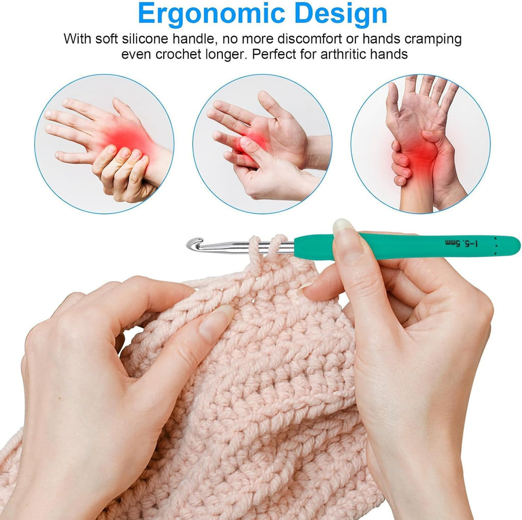 Crochet Hooks 14 Sizes Crochet Hook Set, 53 Pack Yarn Crochet Kit for Beginners, Knitting Needles with Ergonomic