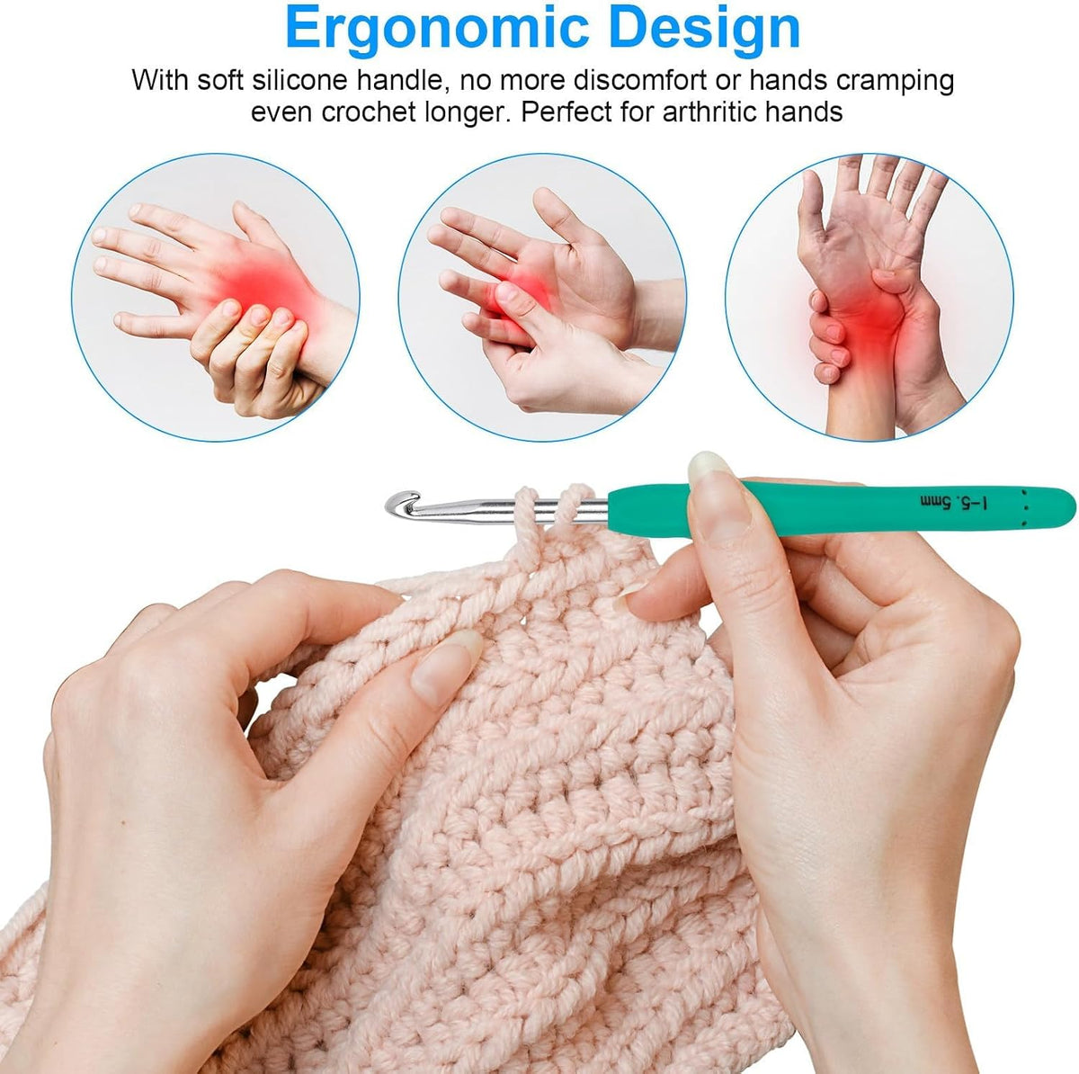 Crochet Hooks 14 Sizes Crochet Hook Set, 53 Pack Yarn Crochet Kit for Beginners, Knitting Needles with Ergonomic