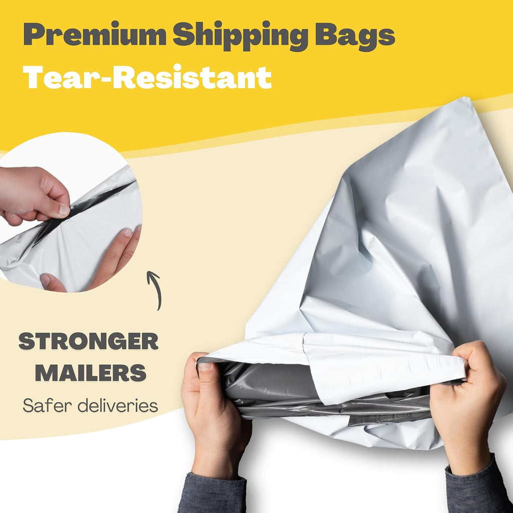 Shipping Bags (12 Pack) with Label Pouch - 14x18 & 18x24 - Poly Mailers for Clothes, Self-Seal Plastic Mailing