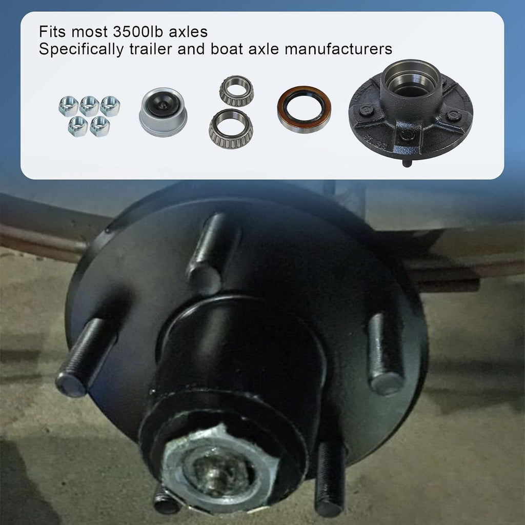 Trailer Idler Hub Kits 5 on 4.5" for 3500 lbs Axle 1/2"-20 Thread 22017K Set of 2