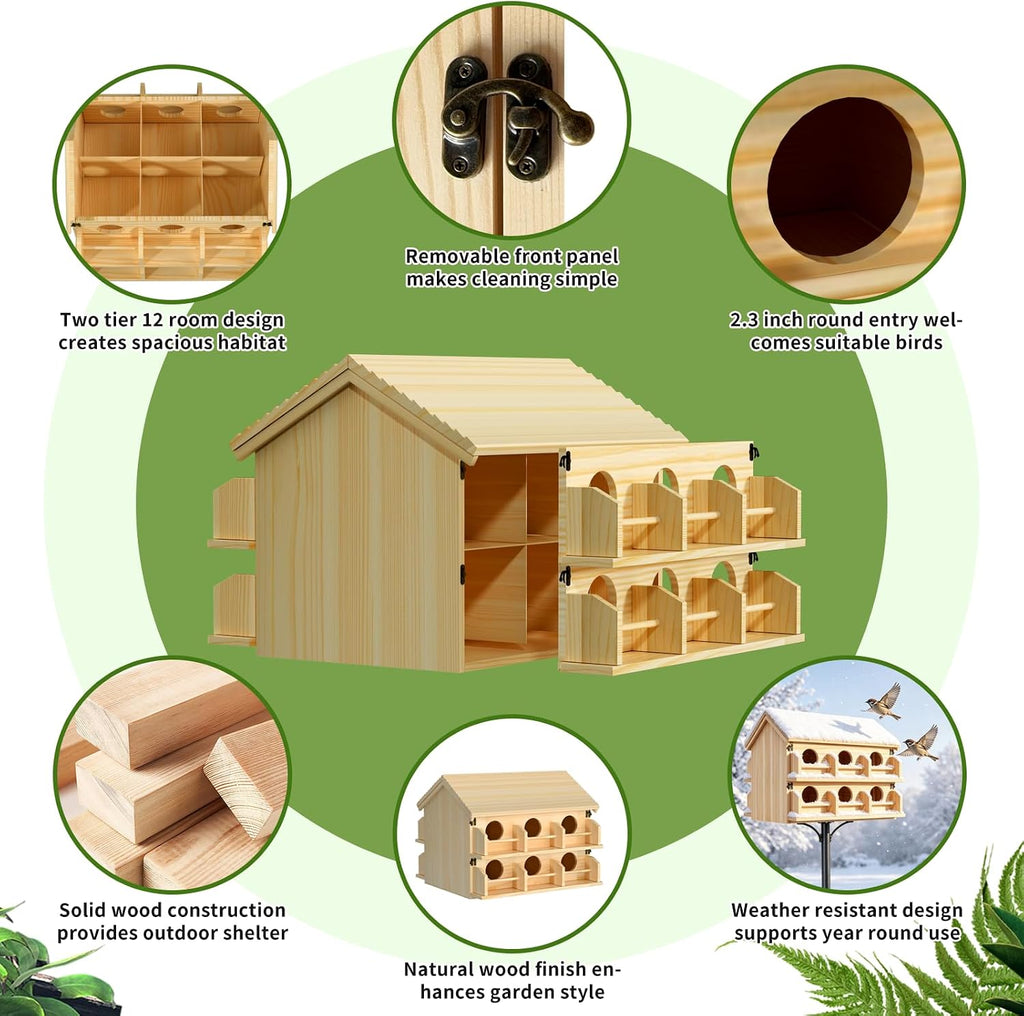 Bird Houses for Outside, Large 12 Room Purple Martin House 2 Tier Nest Box