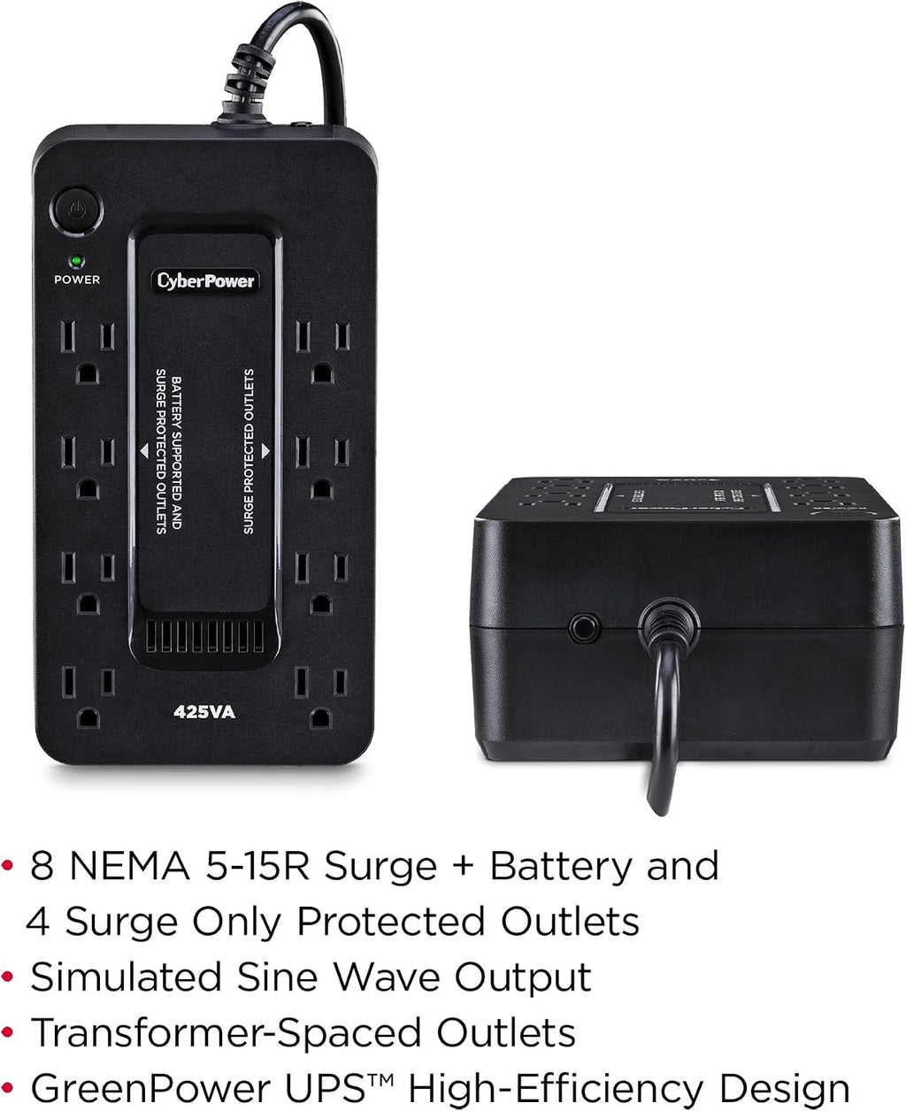 ST425 Standby UPS Battery Backup and Surge Protector | 425VA/260W, 8 Outlets, Compact, UL Certified
