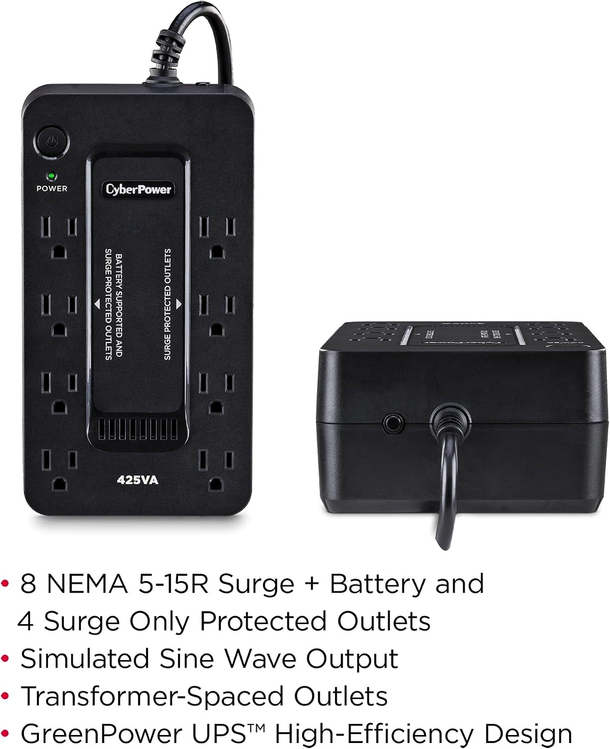 ST425 Standby UPS Battery Backup and Surge Protector | 425VA/260W, 8 Outlets, Compact, UL Certified