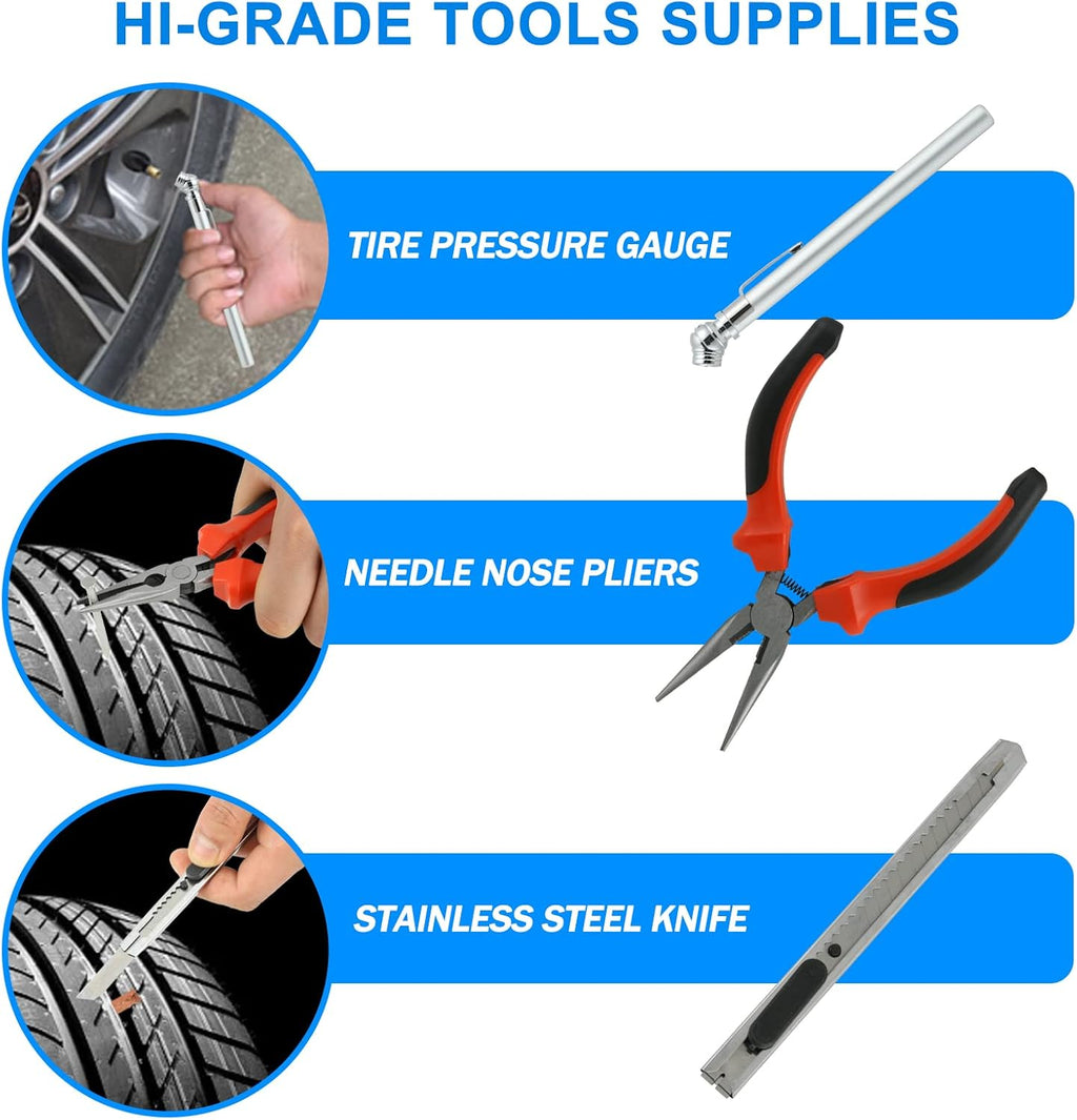 Tire Repair Kit, Tire Inflator Portable Air Compressor, Heavy Duty Flat Tire Repair Kit With 12V Air Pump For SVU