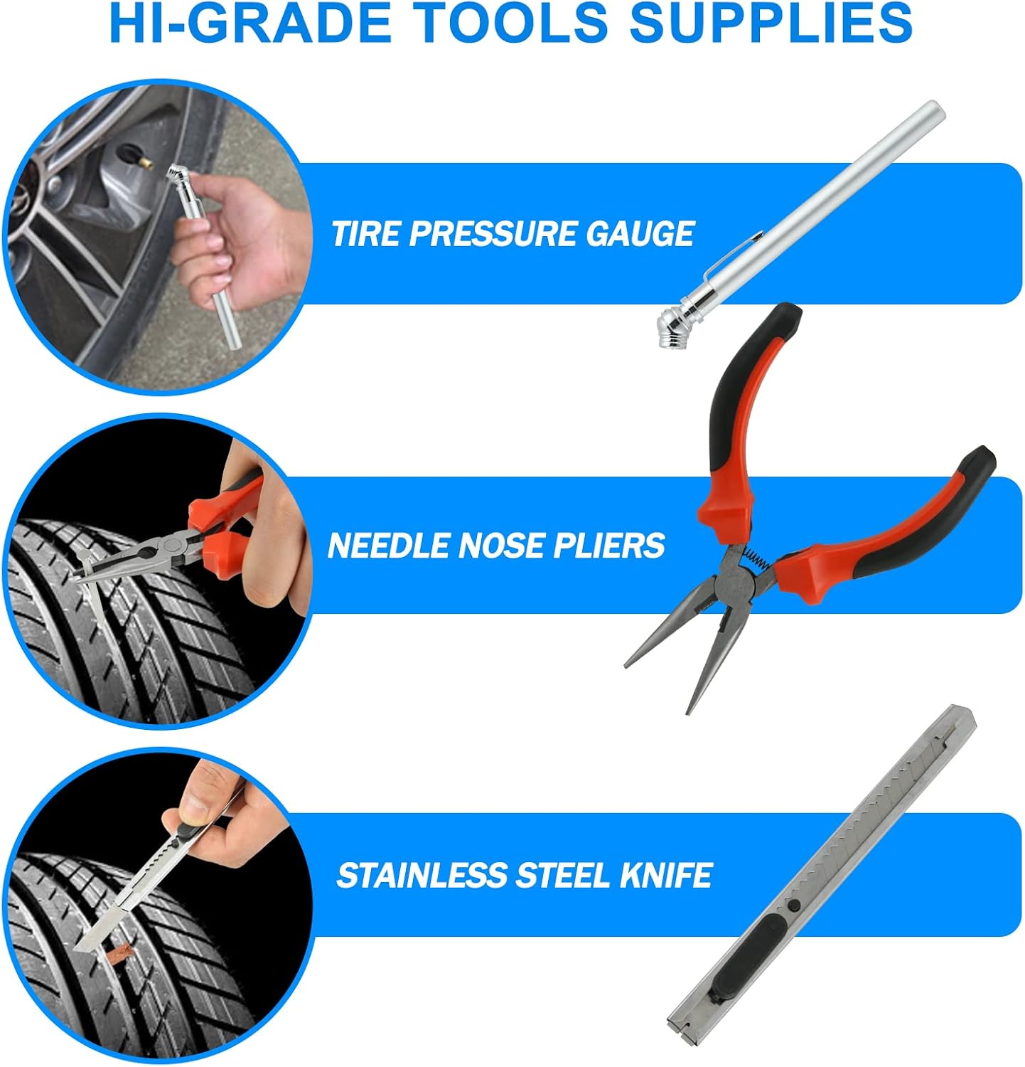 Tire Repair Kit, Tire Inflator Portable Air Compressor, Heavy Duty Flat Tire Repair Kit With 12V Air Pump For SVU