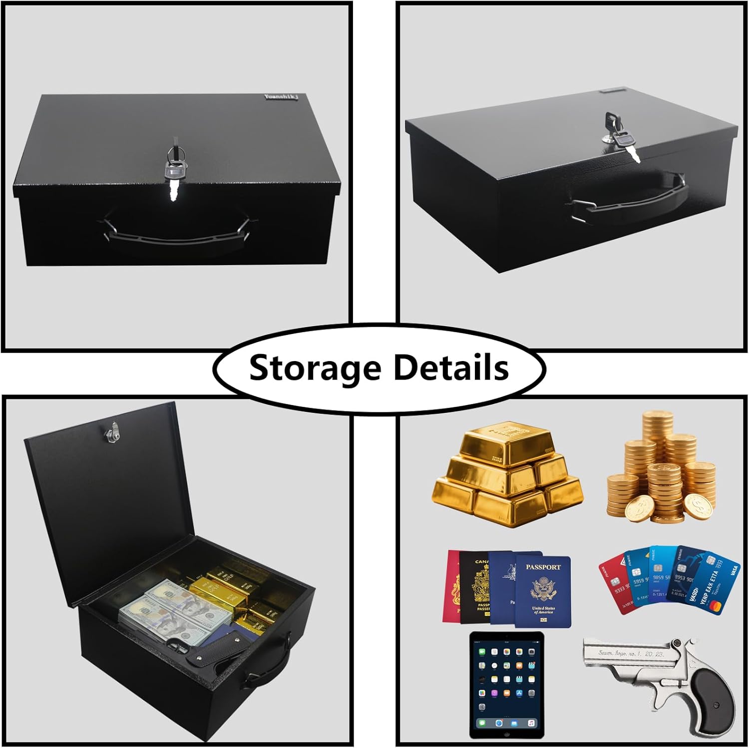 Fireproof Key Lock Steel Security Safe Box, 0.38 Cu Ft, Black | Portable,Fire Resistance,13.2" W x 11" D x 4.5"