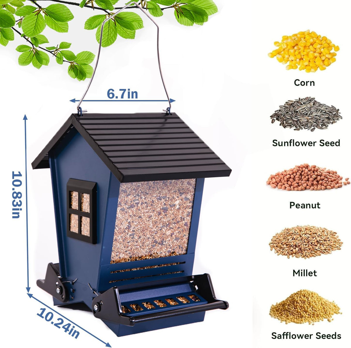 Bird Feeder Squirrel Proof Metal Hanging for Outdoor Wild Bird Seed, with Bilateral Weight-Activated Perches, Large