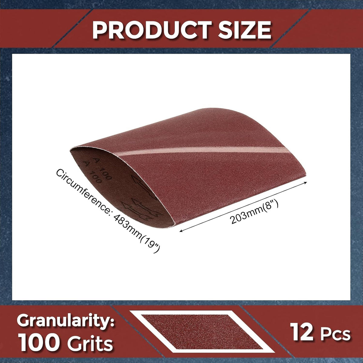 12 Pcs Sanding Belts 8 x 19 Inch 100 Grit Aluminum Oxide