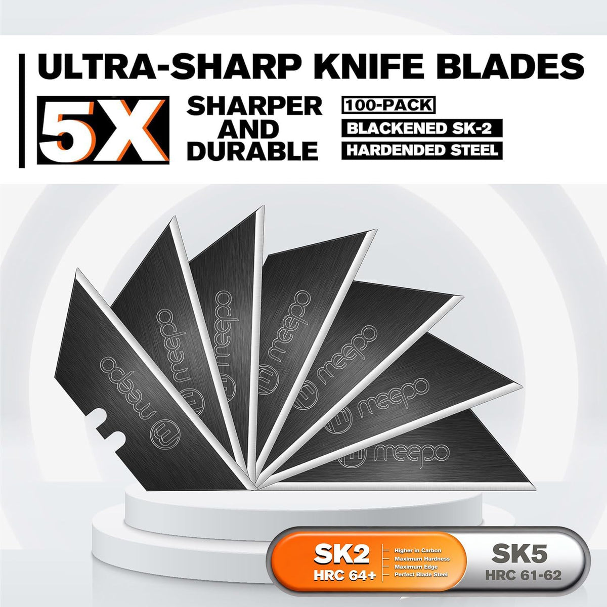 Utility Knife Blades, Never Rust, Blackened SK-2 Steel, 100-Pack