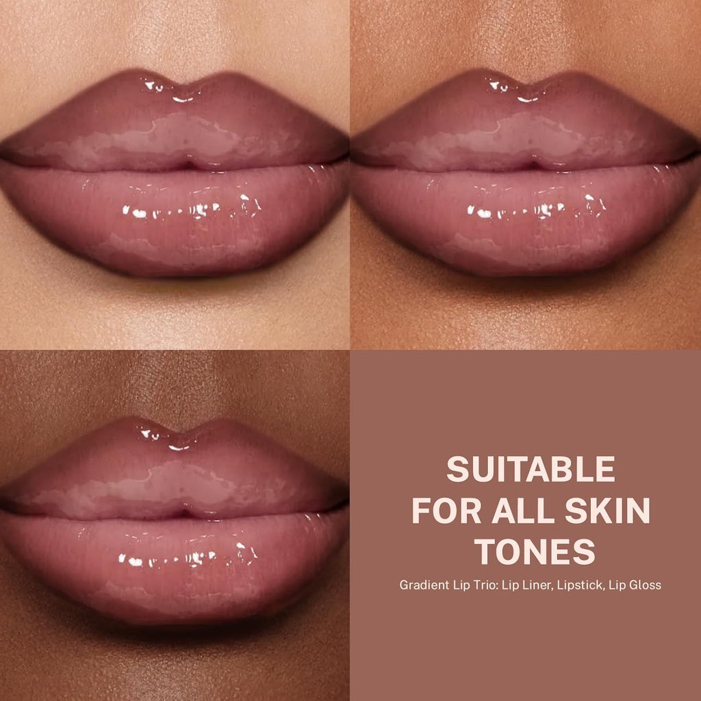3PCS Lip Combo Set, Brown Matte Lip Liner + Hydrating Tinted Lip Balm + Plum Cherry Juicy Lip Gloss Tint, High-Shine