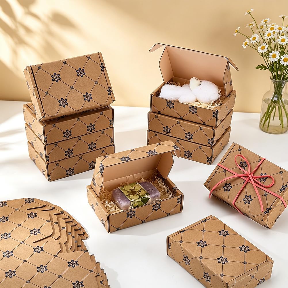 30pcs Small Shipping Boxes Paper Mailer Boxes 4x6x1.6 inch Cardboard Gift Mailer Box Flower Printed Corrugated