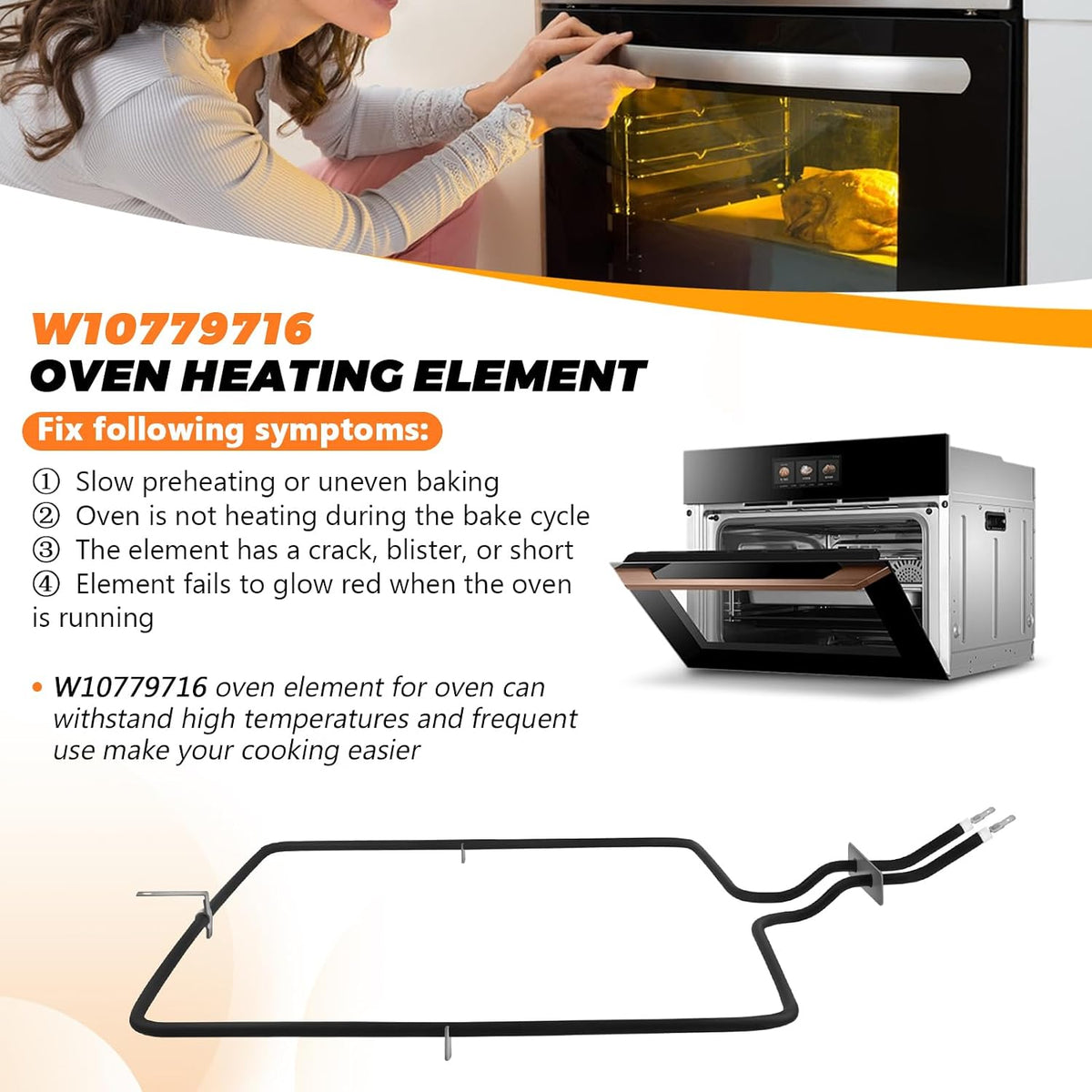W10779716 Range Oven Bake Element by Blutoget-Oven Heating Element Fit for Whirlpool KitchenAid Maytag JennAir Oven MER8700DS1 KSDB900ESS2 W10289097 W10774342 PS11703285 JDS JES JIS KER KFE KSE MER