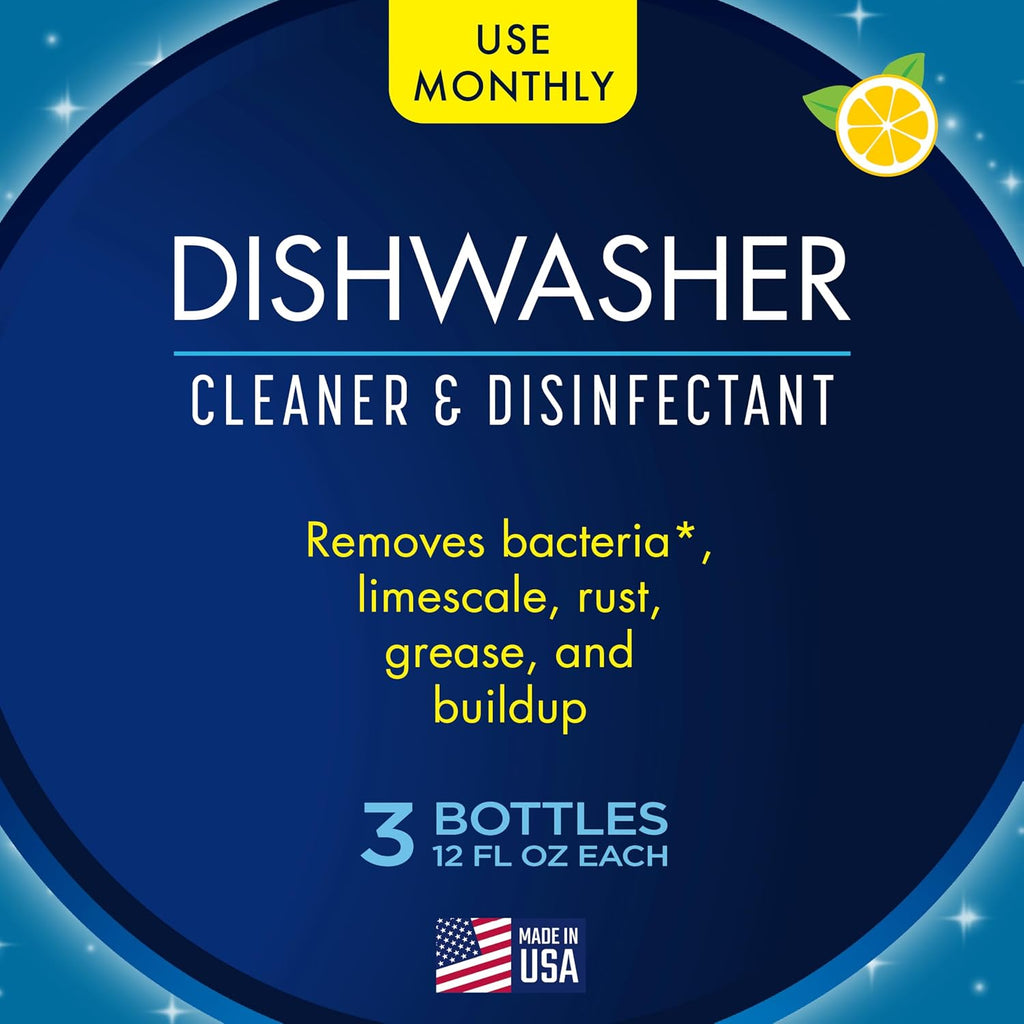 Dishwasher Cleaner, Lemon Scent Deodorizer Liquid, 12 oz, 3-Pack