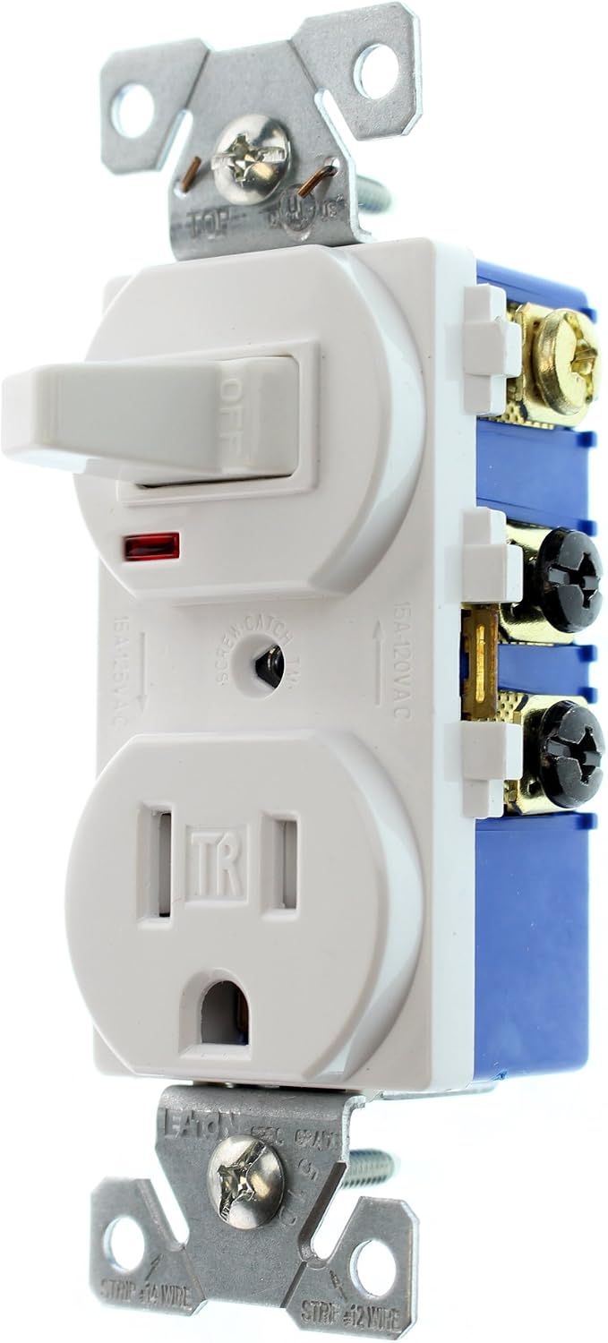 Eaton TR274W 3-Wire Receptacle Combo Single-Pole Switch with Tamper Resistant 2-Pole, White