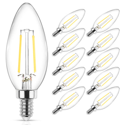 Classic E12 LED Candelabra Light Bulb 4W, Equivalent 40W, Daylight White 5000K, Non-Dimmable, Filament Clear Glass