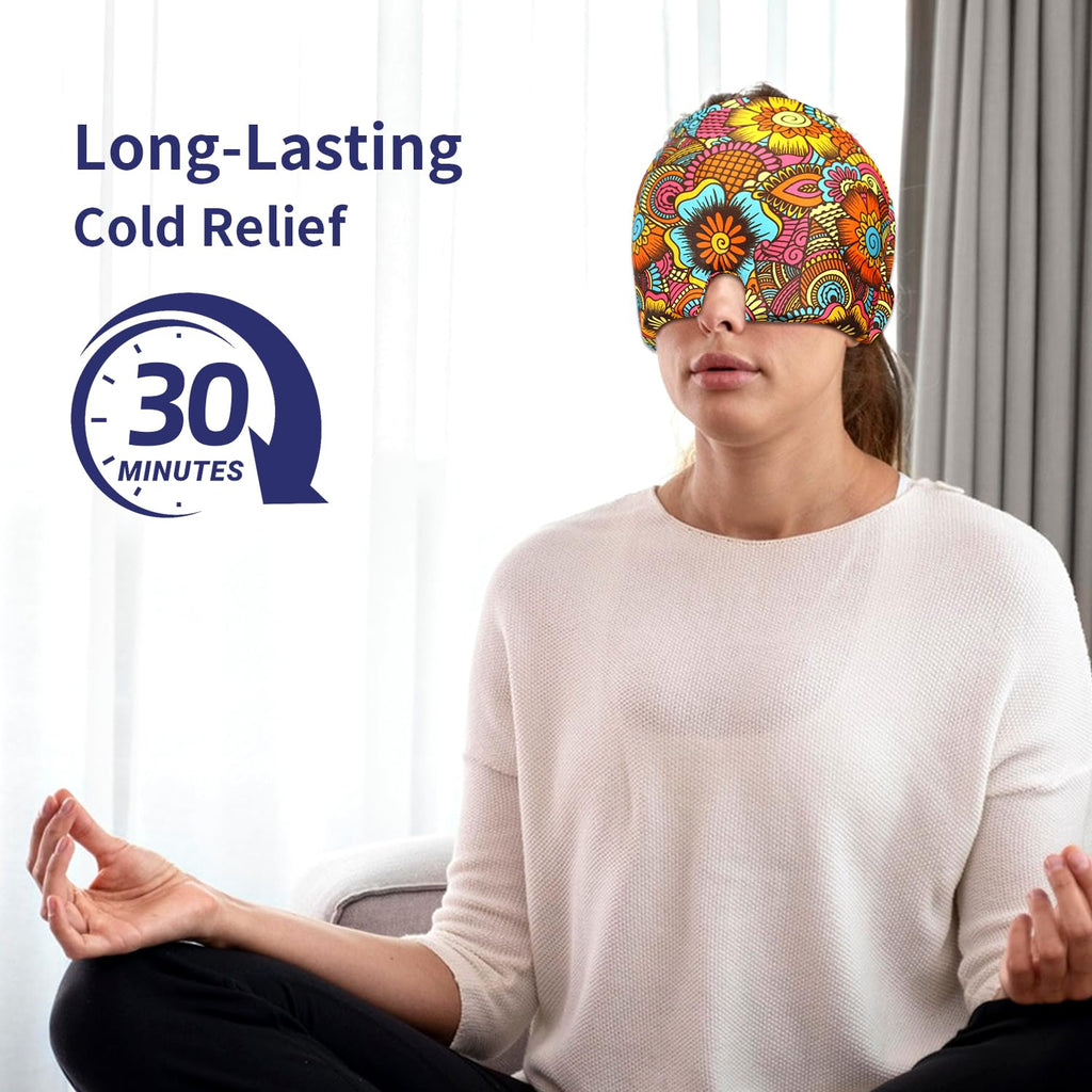 Migraine Headache Relief Cap Hat Full Head ice Pack Wrap Cold Cap