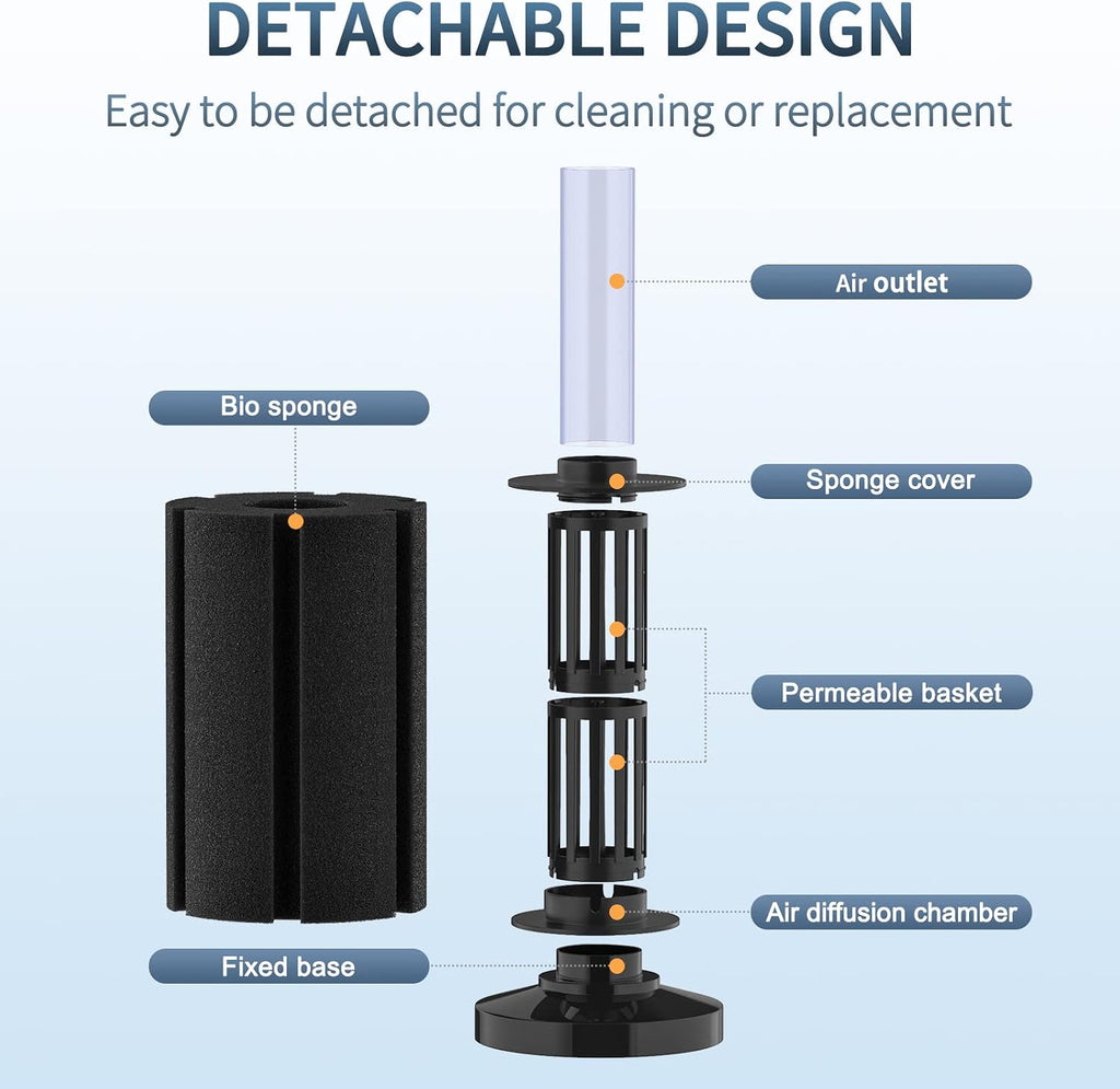 Aquarium Bio Sponge Filter Small Fish Foam Filter with Airline Tubing Suction Cups Check Valve Connectors and Control