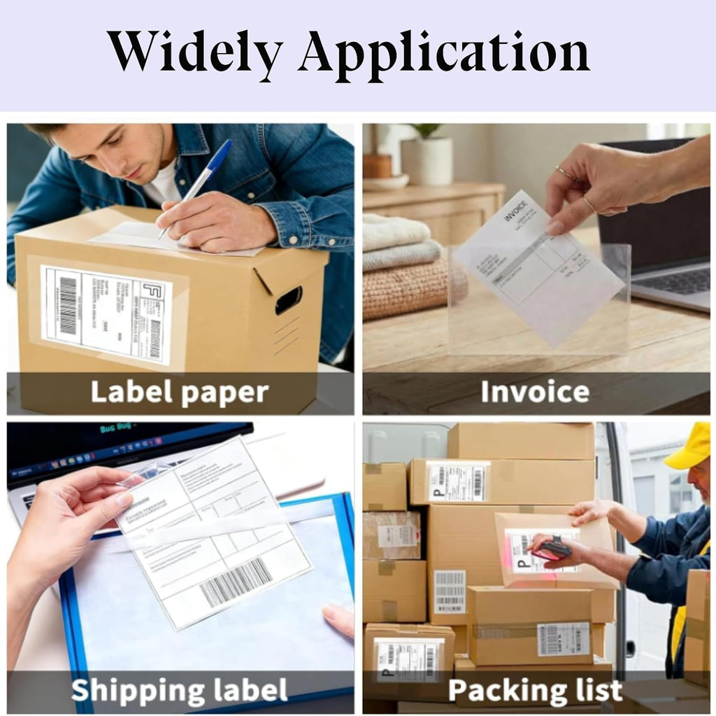 6" x 9" Clear Shipping Label Sleeves, Self-Adhesive Packing Slip Pouches, Top Loading Packing List Envelopes for