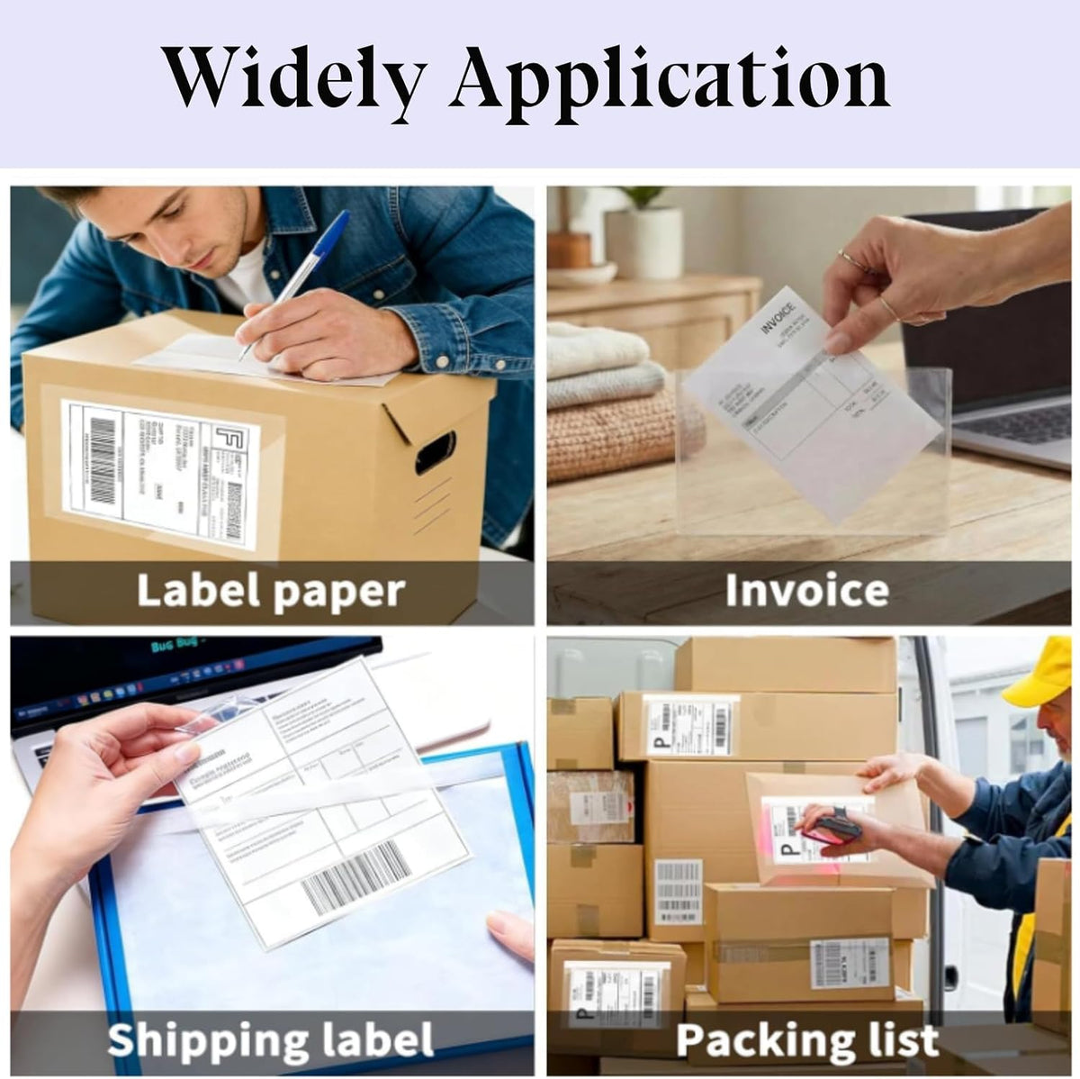 6" x 9" Clear Shipping Label Sleeves, Self-Adhesive Packing Slip Pouches, Top Loading Packing List Envelopes for