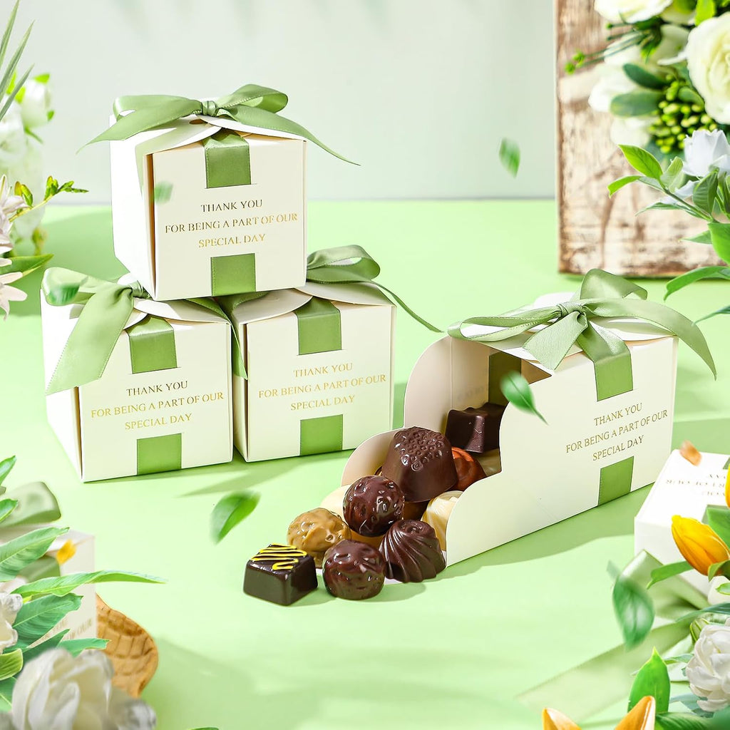 50 Pcs Wedding Favor Boxes for Guests, 2.5 x 2.5 x 2.5 Inch, Green