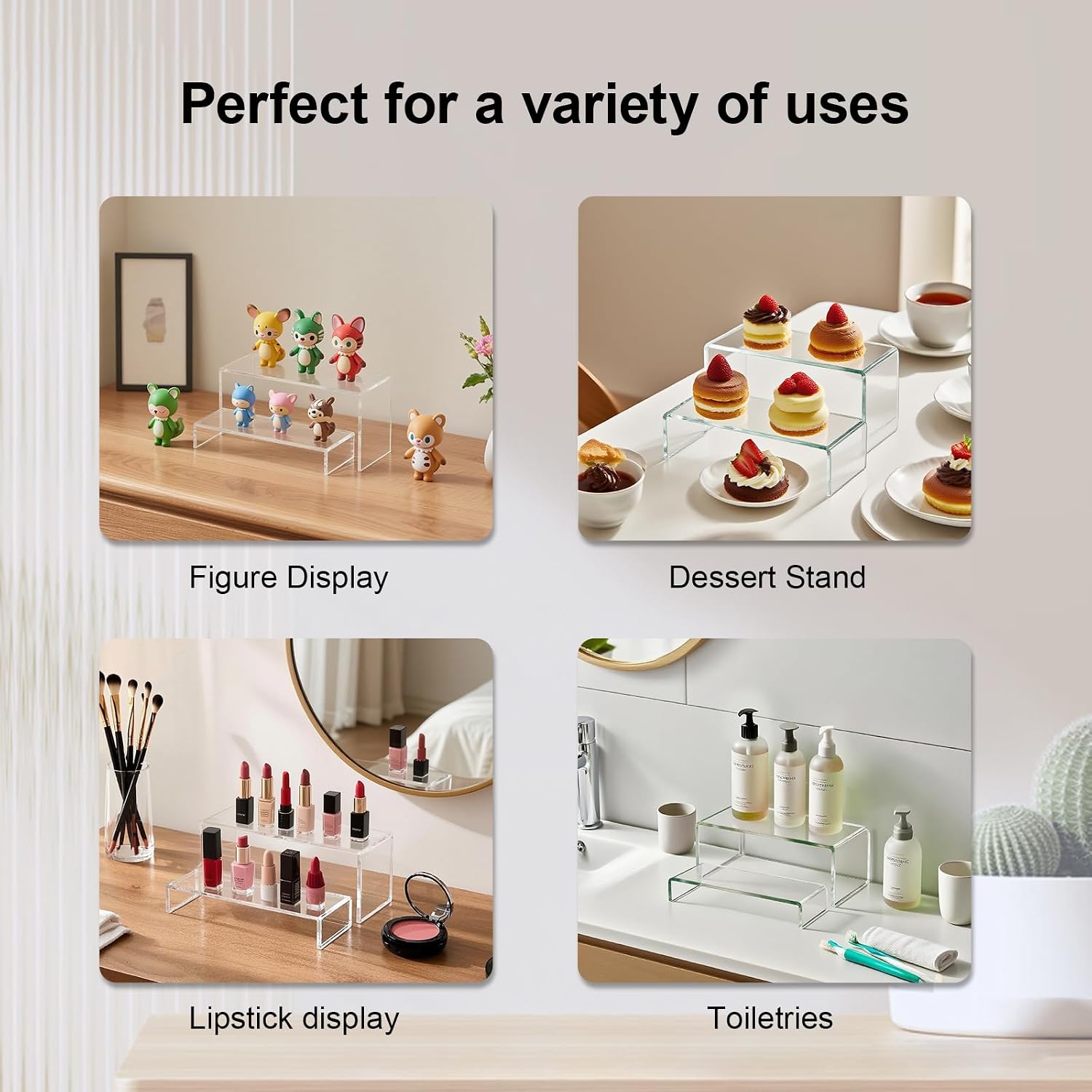 Acrylic Risers 8 Pcs (2 Sets), Clear Display Stands, 4 Sizes | Tiered Display, Clear Acrylic Stands for Perfume