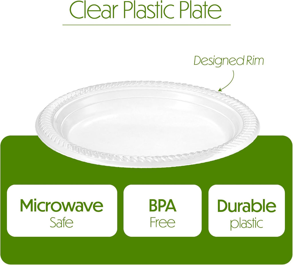 40 Pack Clear Plastic Plates 9 Inch Durable Disposable Plastic Dinner Plates for Parties Events BBQ