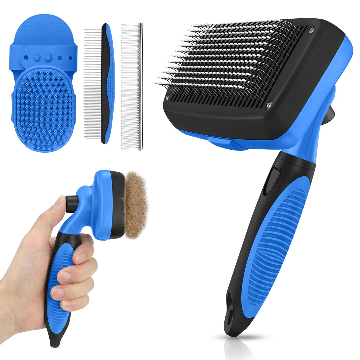 Self Cleaning Shedding Brush - 5-in-1 Professional Pet Grooming Kit Skin Friendly Grooming Tool for Dogs, Cats, and