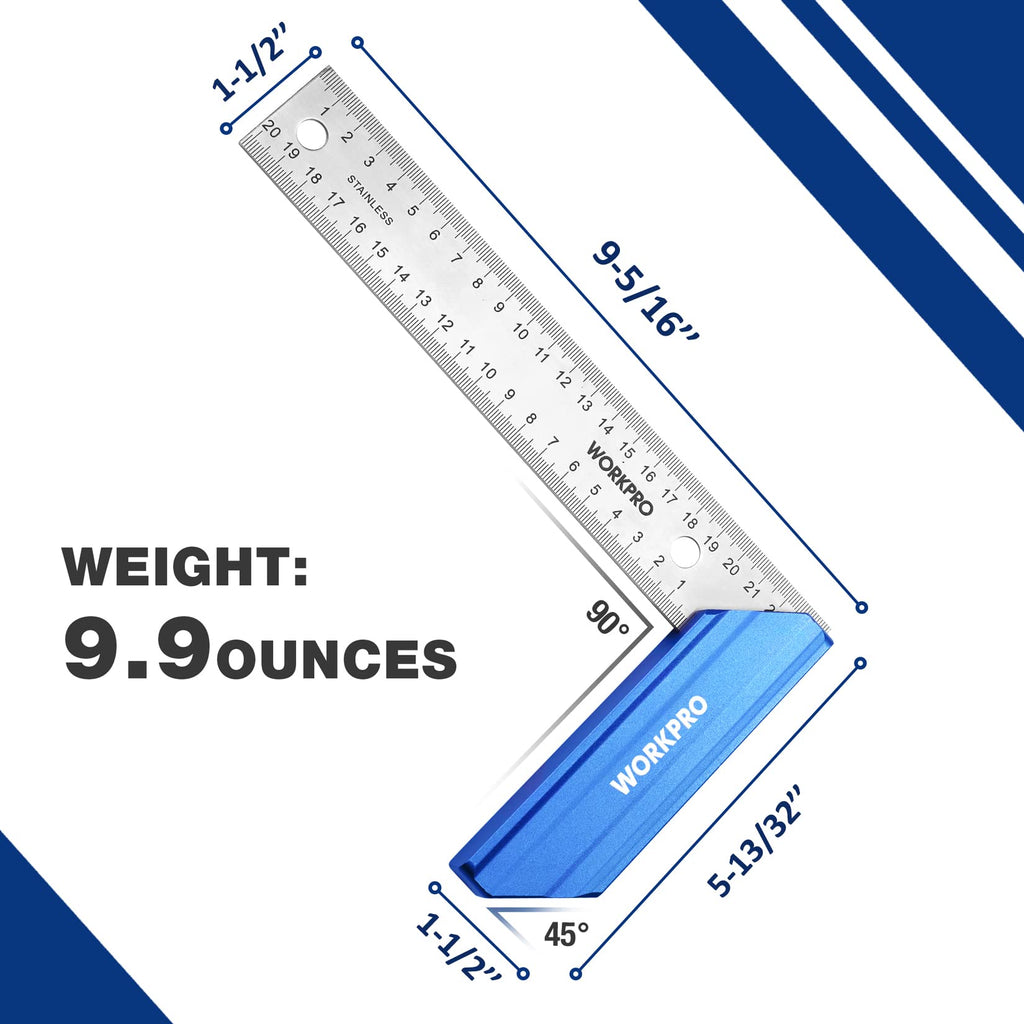 WORKPRO 8-Inch Try Square, Woodworking Square with Aluminum Handle