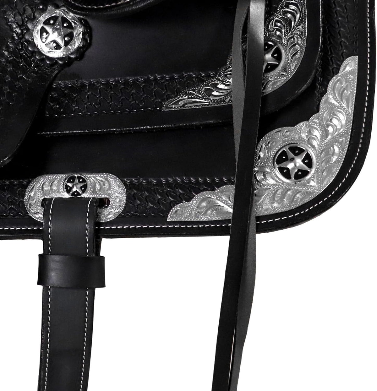 Barrel Brown Western Horse Saddle Set Leather Western Saddle with Headstall Breast Collar Reins Complete Tack Package