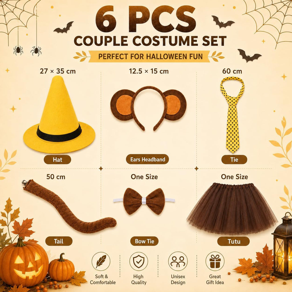 Halloween Monkey Couple Costume Set - 5Pcs Men Women Costume Accessories