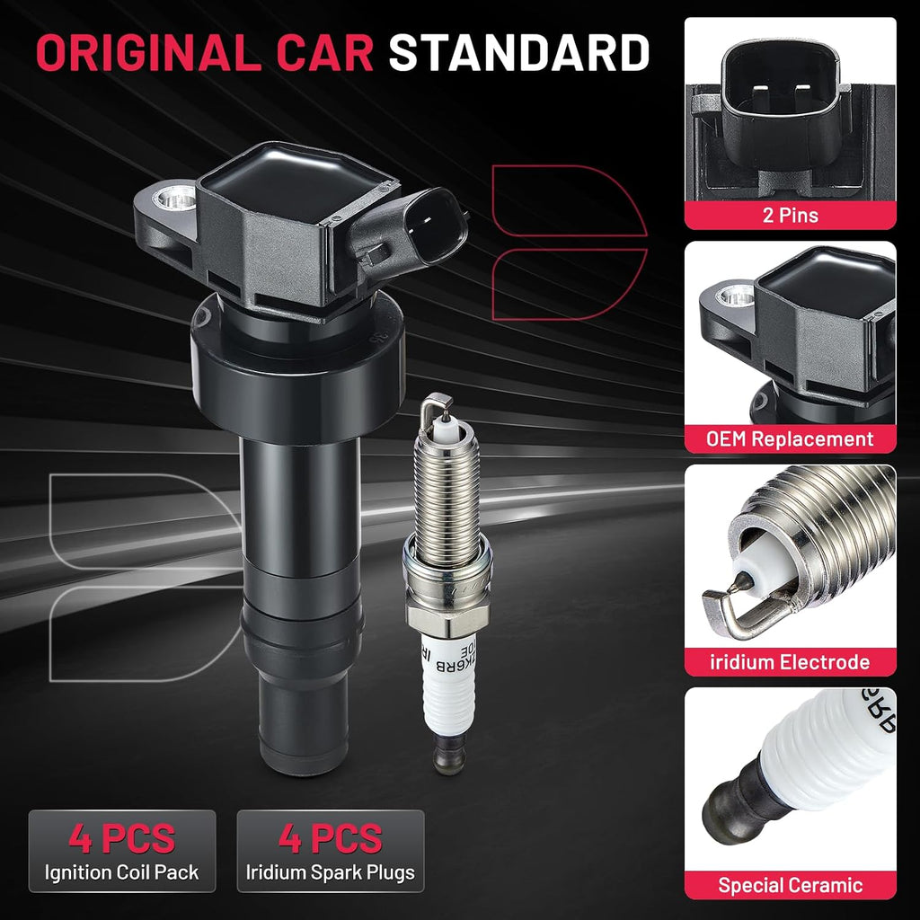 Ignition Coil Pack UF652 and Iridium Spark Plug 93815 Compatible with Hyundai Accent 2012-2020 Hyundai Veloster 2013