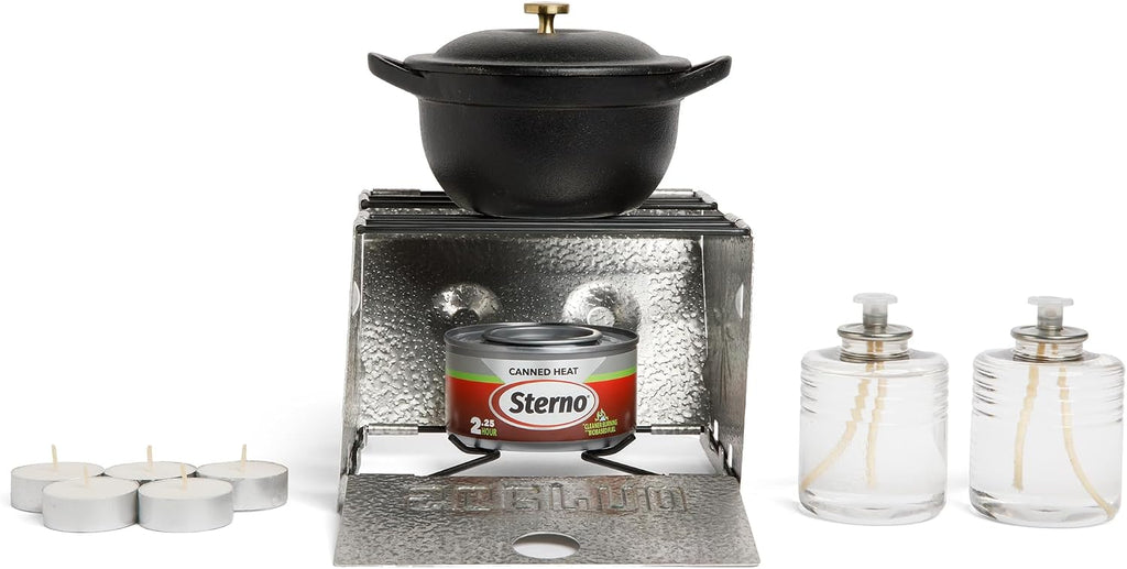 Emergency Preparedness Kit with Stove & Candles | Folding stove, 2 liquid wax candles (50 hours each), 5 tealights (5