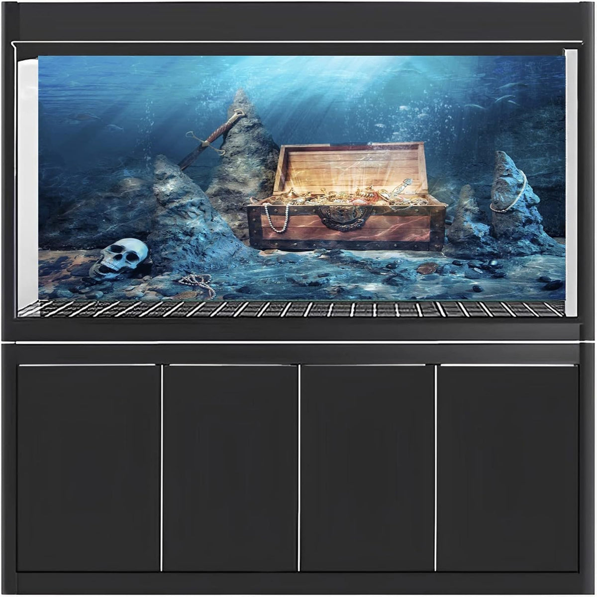 48x20 in Underwater Aquarium Backdrop Treasure Chest Fish Tank Background