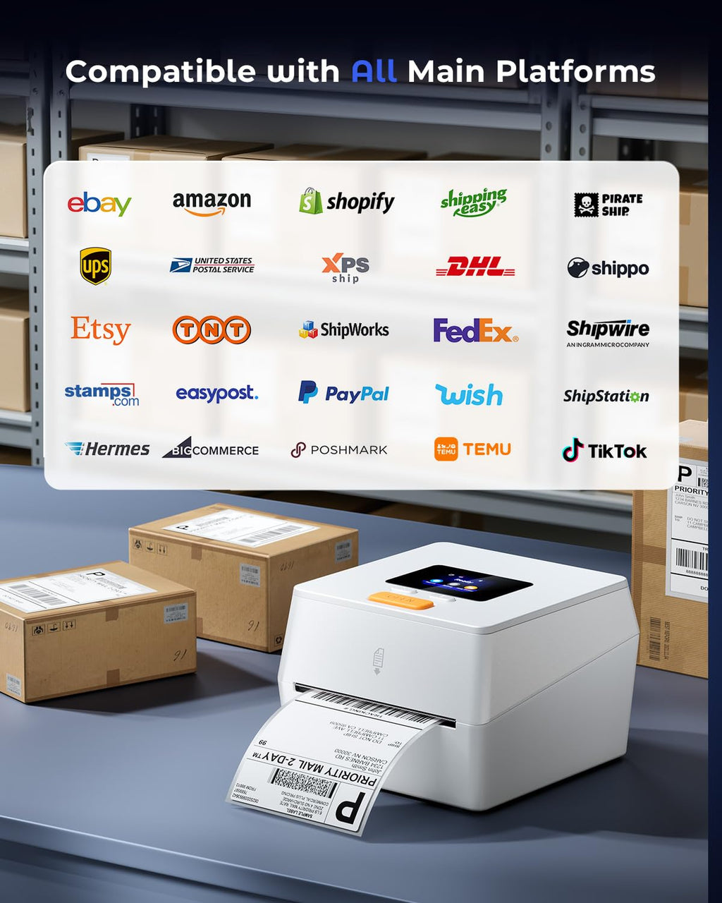Thermal Label Printer with Touchable Screen, 4x6 Bluetooth Shipping Label Printer with Built-in Label Holder, D420D