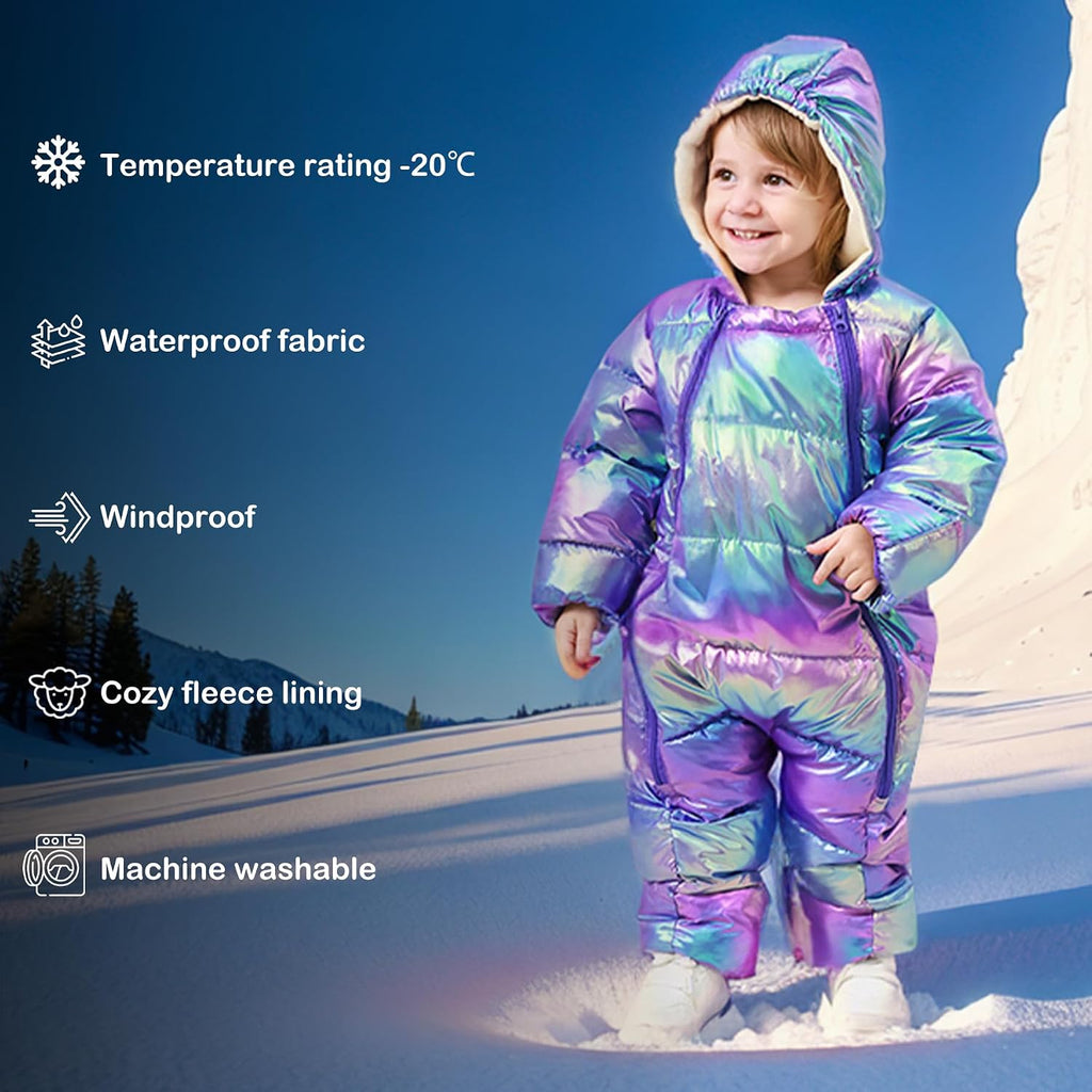 Baby Double Zipper Footed Hooded Fleece Lined Snowsuit 3-24M | Toddler Winter Clothes Infant Girls Boys Padded Puffer