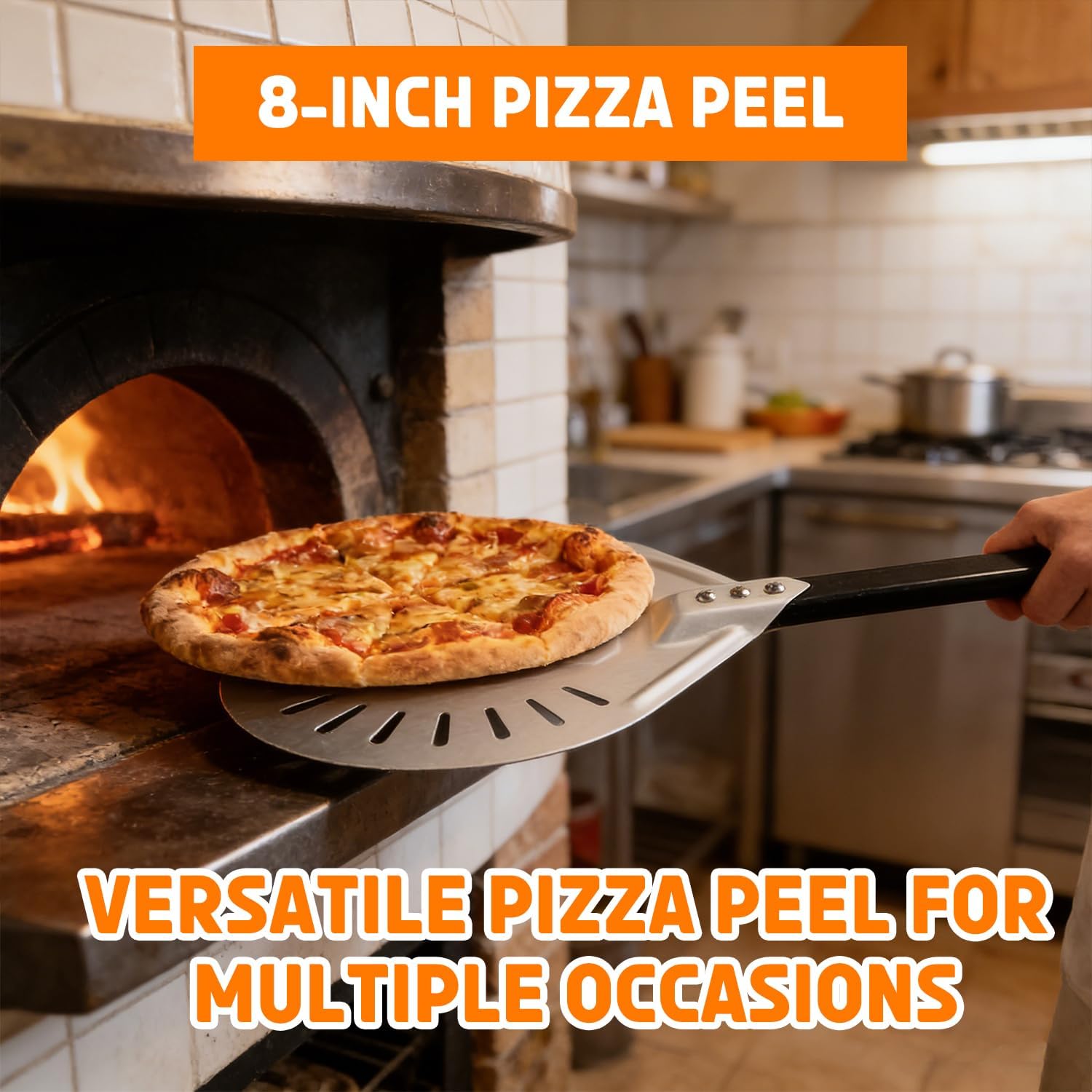 Pizza Peel and Pan Set, 6 Piece Pizza Oven Accessories, 12 Inch Metal Pizza Paddle with Foldable Wooden Handle, 8